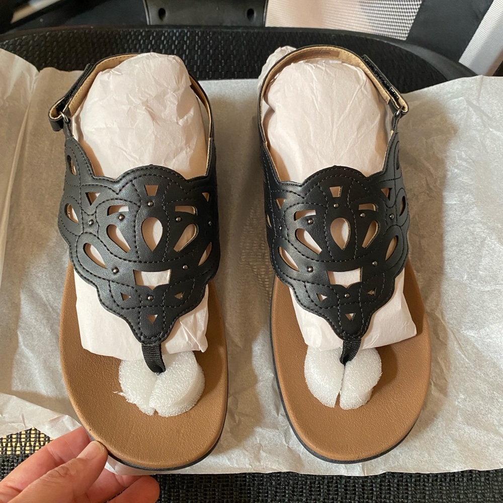 ROCKPORT Black Slingback Leather Sandals